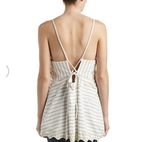 Free People Top Women’s Seafaring Striped Embroidered Tunic Ivory Cutout Small - Picture 2 of 11